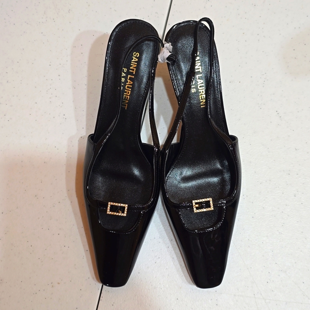 New Saint Laurent Blade Square Toe Slingback Heel Sandals Size 36